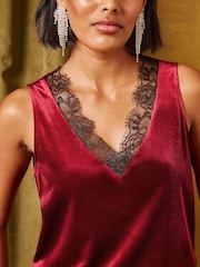 Love & Roses Deep Red Velvet Lace Trim Vest - Image 2 of 4