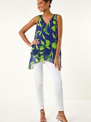 Roman Blue Floral Print Wrap Overlay Top - Image 2 of 5