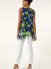Roman Blue Floral Print Wrap Overlay Top - Image 3 of 5