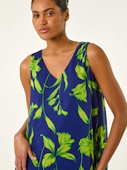 Roman Blue Floral Print Wrap Overlay Top - Image 4 of 5