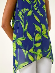 Roman Blue Floral Print Wrap Overlay Top - Image 5 of 5