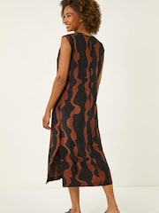 Roman Brown Wave Zip Detail Midi Shift Dress - Image 2 of 5