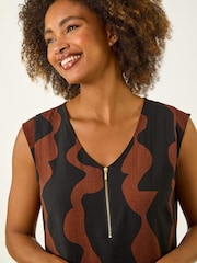 Roman Brown Wave Zip Detail Midi Shift Dress - Image 3 of 5