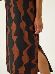 Roman Brown Wave Zip Detail Midi Shift Dress - Image 4 of 5