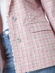 Roman Pink Frayed Edge Boucle Check Jacket - Image 2 of 5