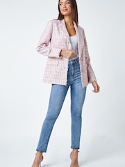 Roman Pink Frayed Edge Boucle Check Jacket - Image 3 of 5