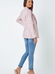 Roman Pink Frayed Edge Boucle Check Jacket - Image 4 of 5