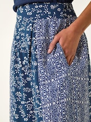 Roman Blue Floral Print Wide Leg Culottes - Image 3 of 5