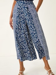 Roman Blue Floral Print Wide Leg Culottes - Image 4 of 5