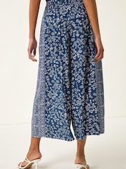 Roman Blue Floral Print Wide Leg Culottes - Image 5 of 5