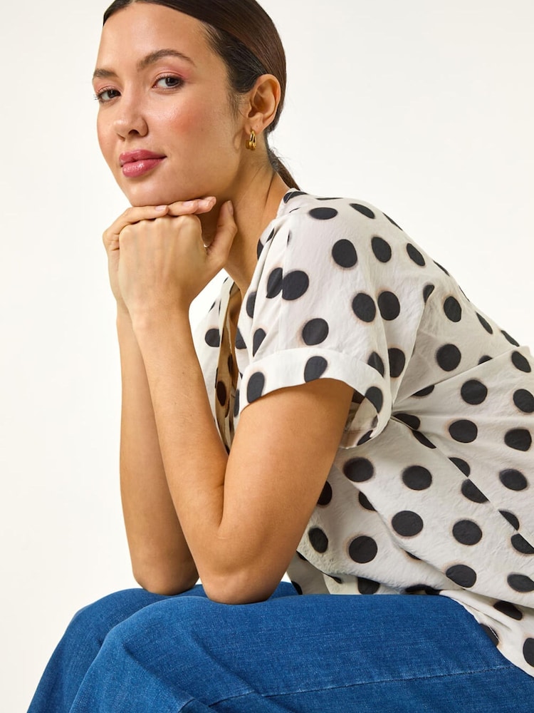 Roman White Spotted Pleat Front V-Neck Top - Image 1 of 5