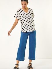 Roman White Spotted Pleat Front V-Neck Top - Image 2 of 5