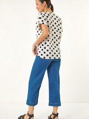 Roman White Spotted Pleat Front V-Neck Top - Image 3 of 5