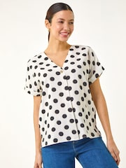 Roman White Spotted Pleat Front V-Neck Top - Image 4 of 5