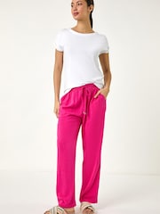 Roman Pink Elastic Waist Tie Front Linen Mix Trousers - Image 2 of 5