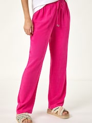 Roman Pink Elastic Waist Tie Front Linen Mix Trousers - Image 4 of 5