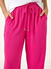 Roman Pink Elastic Waist Tie Front Linen Mix Trousers - Image 5 of 5