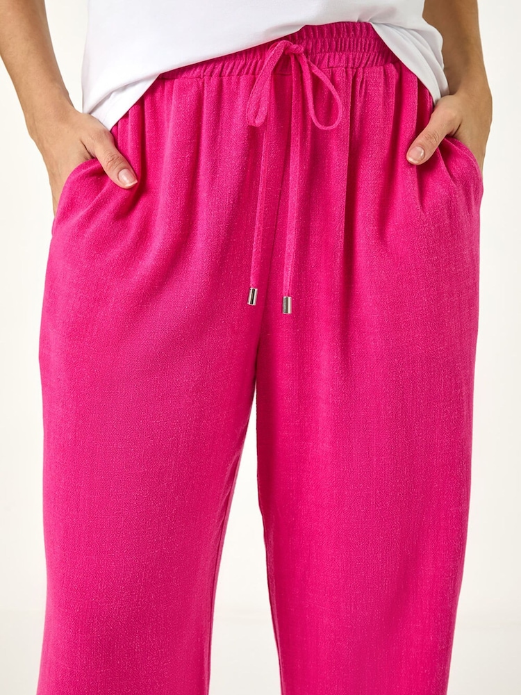 Roman Pink Elastic Waist Tie Front Linen Mix Trousers - Image 5 of 5
