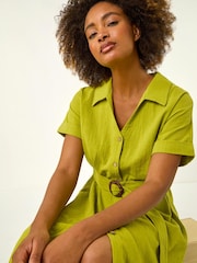 Roman Green Linen Look Belted Shirt Dress - Image 2 of 5