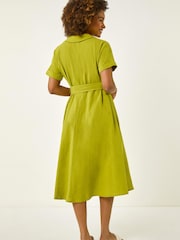 Roman Green Linen Look Belted Shirt Dress - Image 4 of 5