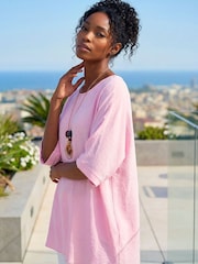 Roman Pink Plain Tunic Top with Necklace - Image 2 of 4