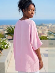Roman Pink Plain Tunic Top with Necklace - Image 3 of 4