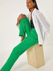 Roman Green Full Length Linen Trousers - Image 1 of 5