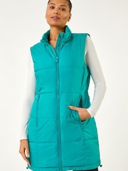 Roman Blue Quilted Zip Detail Longline Gilet - Image 1 of 5