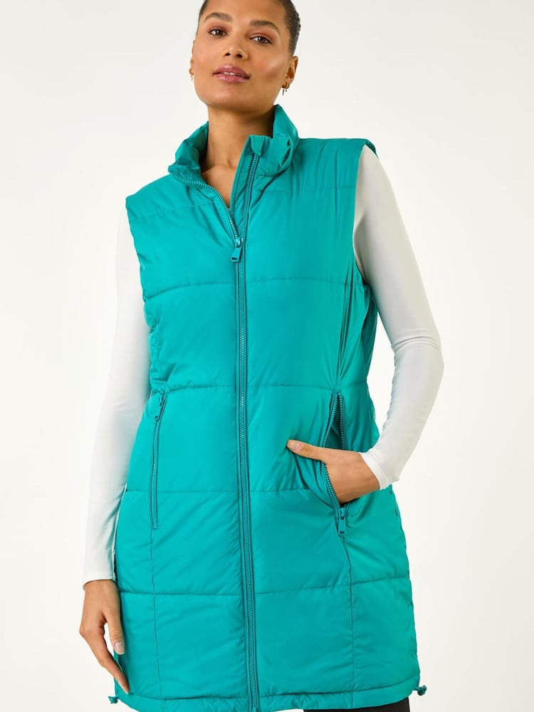 Roman Blue Quilted Zip Detail Longline Gilet - Image 1 of 5
