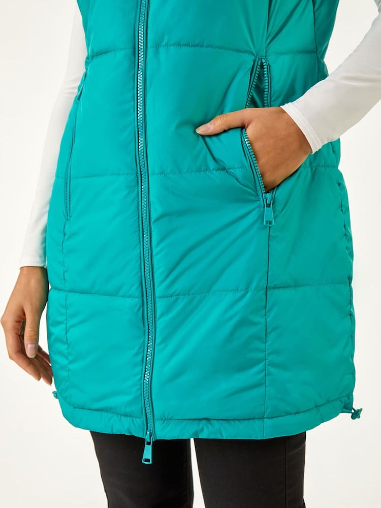 Roman Blue Quilted Zip Detail Longline Gilet - Image 2 of 5