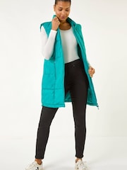 Roman Blue Quilted Zip Detail Longline Gilet - Image 3 of 5