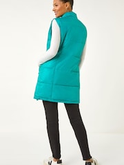 Roman Blue Quilted Zip Detail Longline Gilet - Image 4 of 5