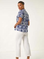 Roman Blue Ikat Print Linen Mix Shirt - Image 3 of 5