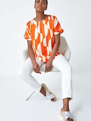 Roman Orange Geometric Print Woven Top - Image 1 of 5