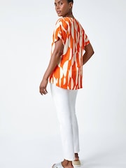 Roman Orange Geometric Print Woven Top - Image 3 of 5