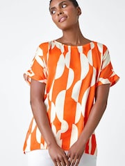 Roman Orange Geometric Print Woven Top - Image 4 of 5
