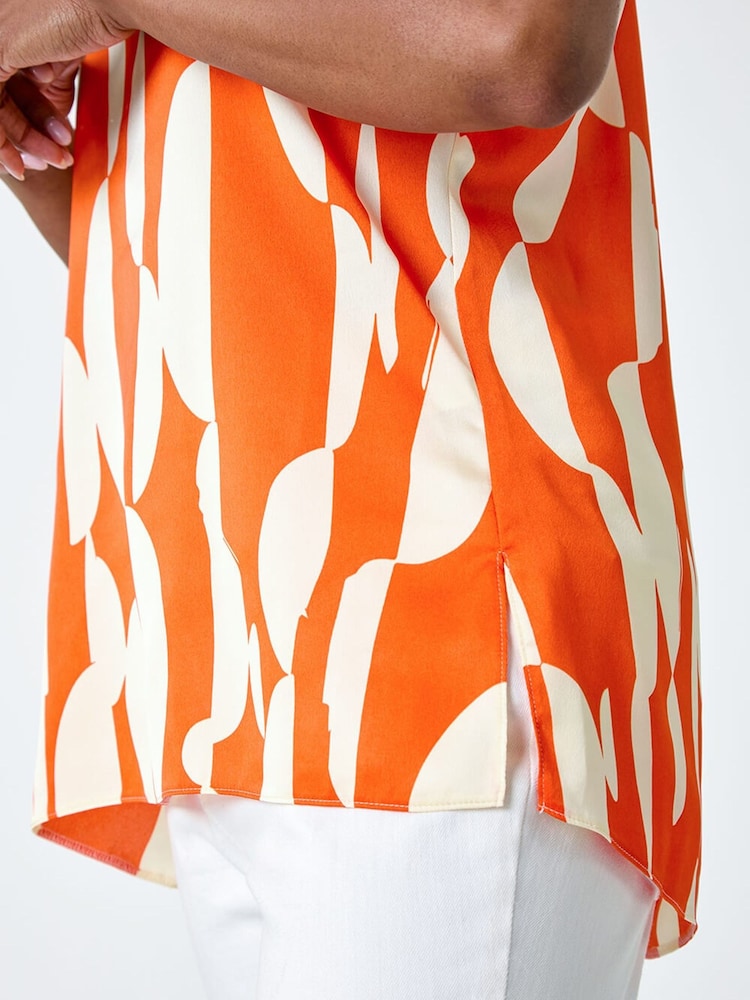 Roman Orange Geometric Print Woven Top - Image 5 of 5
