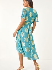 Roman Blue Jacquard Midi Wrap Dress - Image 2 of 5