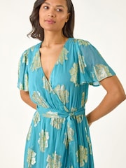 Roman Blue Jacquard Midi Wrap Dress - Image 4 of 5