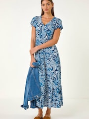 Roman Blue Paisley Print Crinkle Maxi Dress - Image 2 of 5