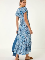 Roman Blue Paisley Print Crinkle Maxi Dress - Image 3 of 5