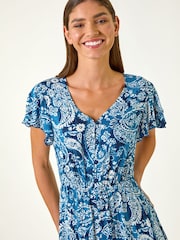 Roman Blue Paisley Print Crinkle Maxi Dress - Image 4 of 5