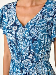 Roman Blue Paisley Print Crinkle Maxi Dress - Image 5 of 5