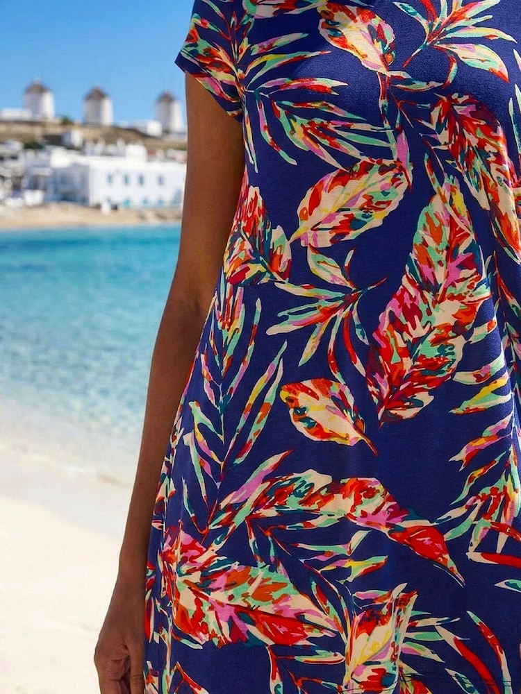 Roman Blue Leaf Print Hanky Hem Tunic Top - Image 4 of 4