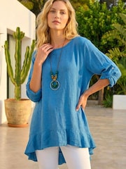 Roman Blue Necklace Frill Hem Tunic Top - Image 1 of 4