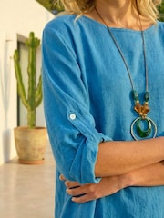 Roman Blue Necklace Frill Hem Tunic Top - Image 4 of 4
