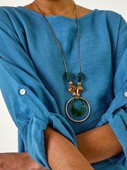 Roman Blue Necklace Frill Hem Tunic Top - Image 5 of 5
