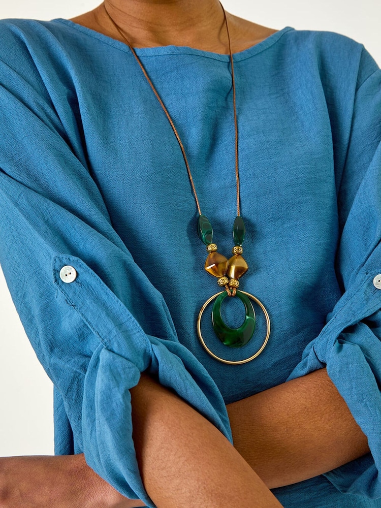 Roman Blue Necklace Frill Hem Tunic Top - Image 5 of 5