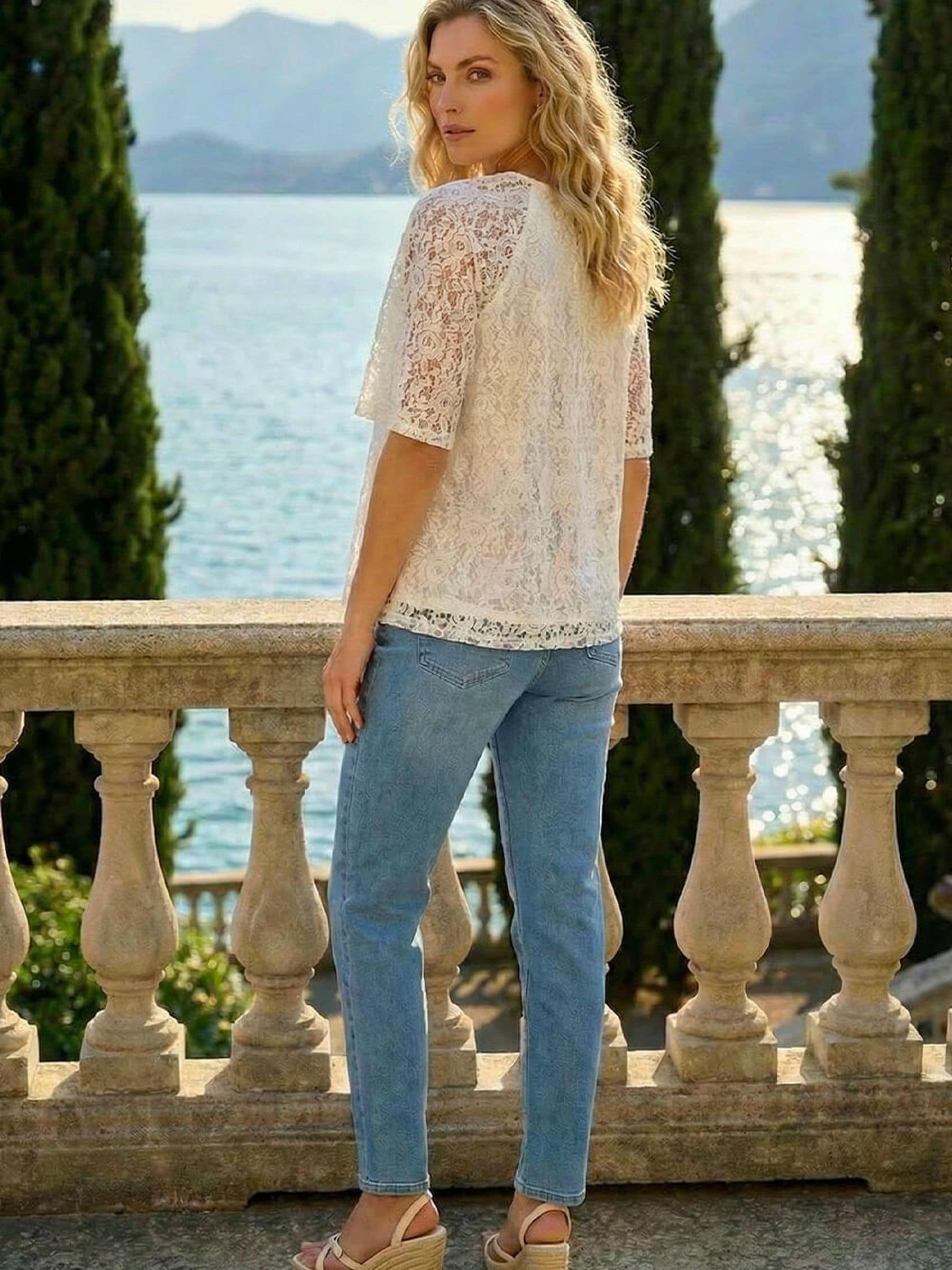 Buy Roman White Lace Angel Sleeve Top from Next Romania