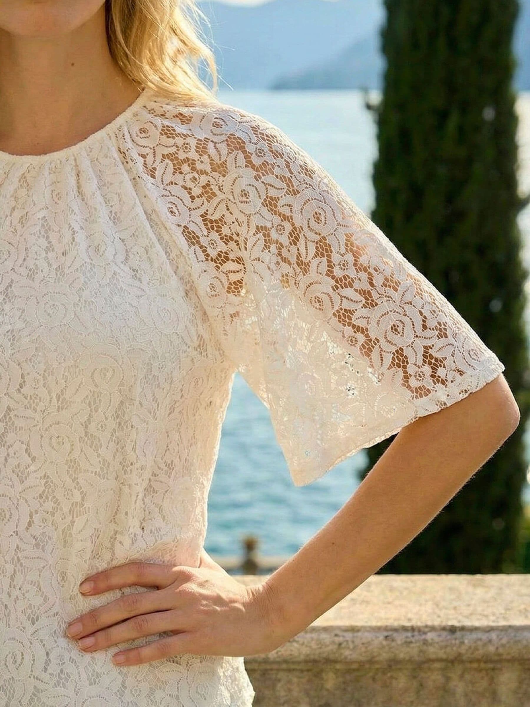 Buy Roman White Lace Angel Sleeve Top from Next Romania